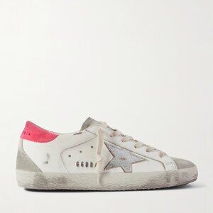 Golden Goose Super-Star Distressed Suede Trimmed Pink Sneakers Size 38